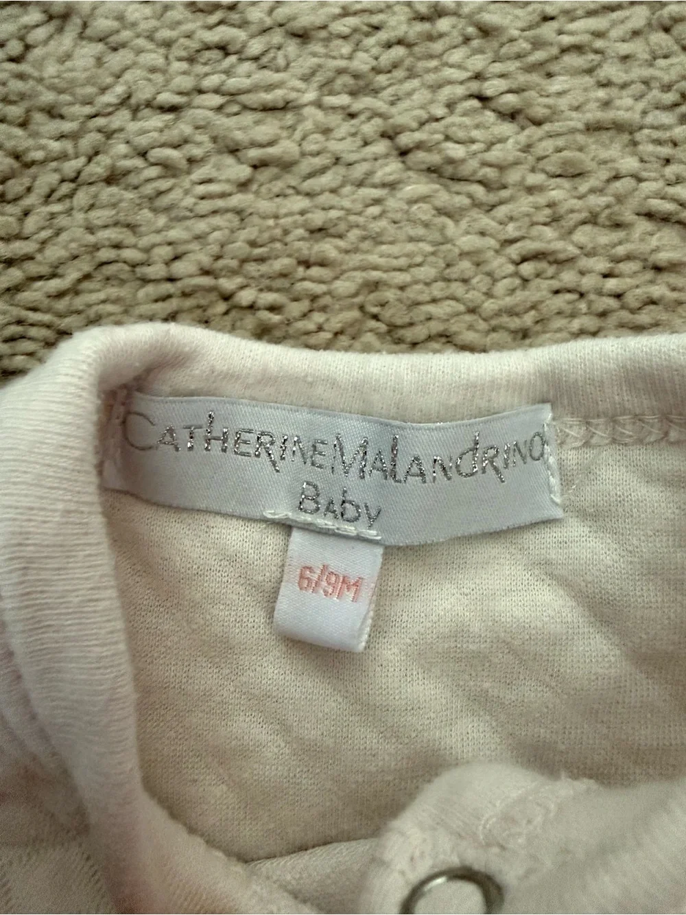 Catherine Malandrino Quilted Cream Footed One-Piece with Pink Rose Embroidery